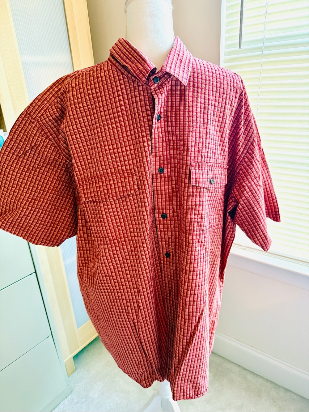 Eddie Bauer Relaxed Fit Red Checked Short-Sleeve Button-Down Shirt 3XL